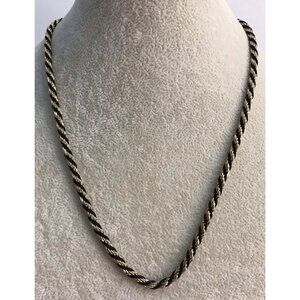 Vintage Trifari TM Rope Chain Necklace Gold Tone Black Woven Twisted 18 Inch